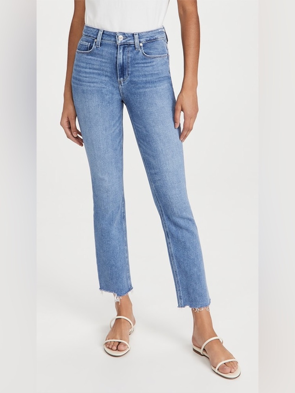PAIGE| ‘Sarah’ Straight Ankle High Rise Raw Hem Jeans